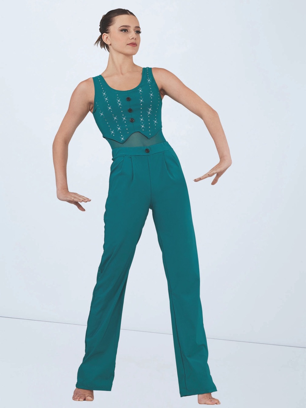 Weissman Teal Embellished Dance Jumpsuit